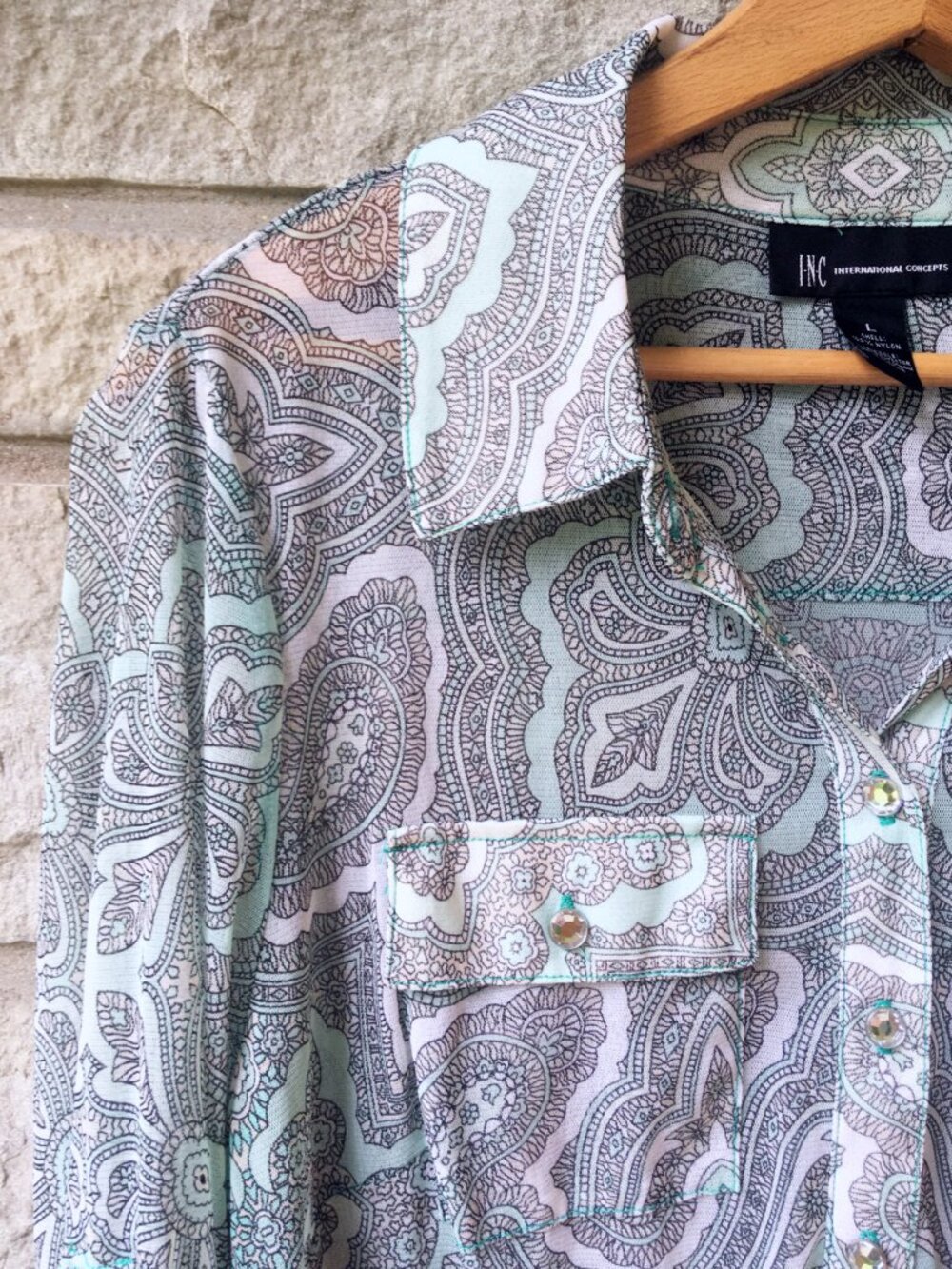 Nylon Paisley Long Sleeve Blouse from INC